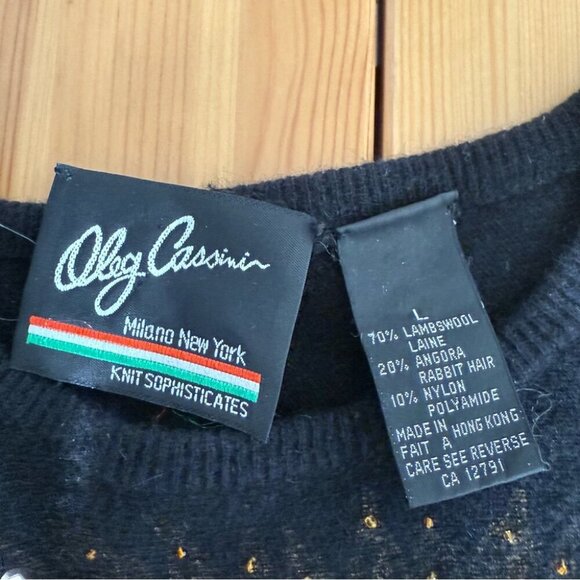 Vintage Oleg Cassini Black Lion Sequin Sweater Angora Lambswool Artsy L - Picture 8 of 10